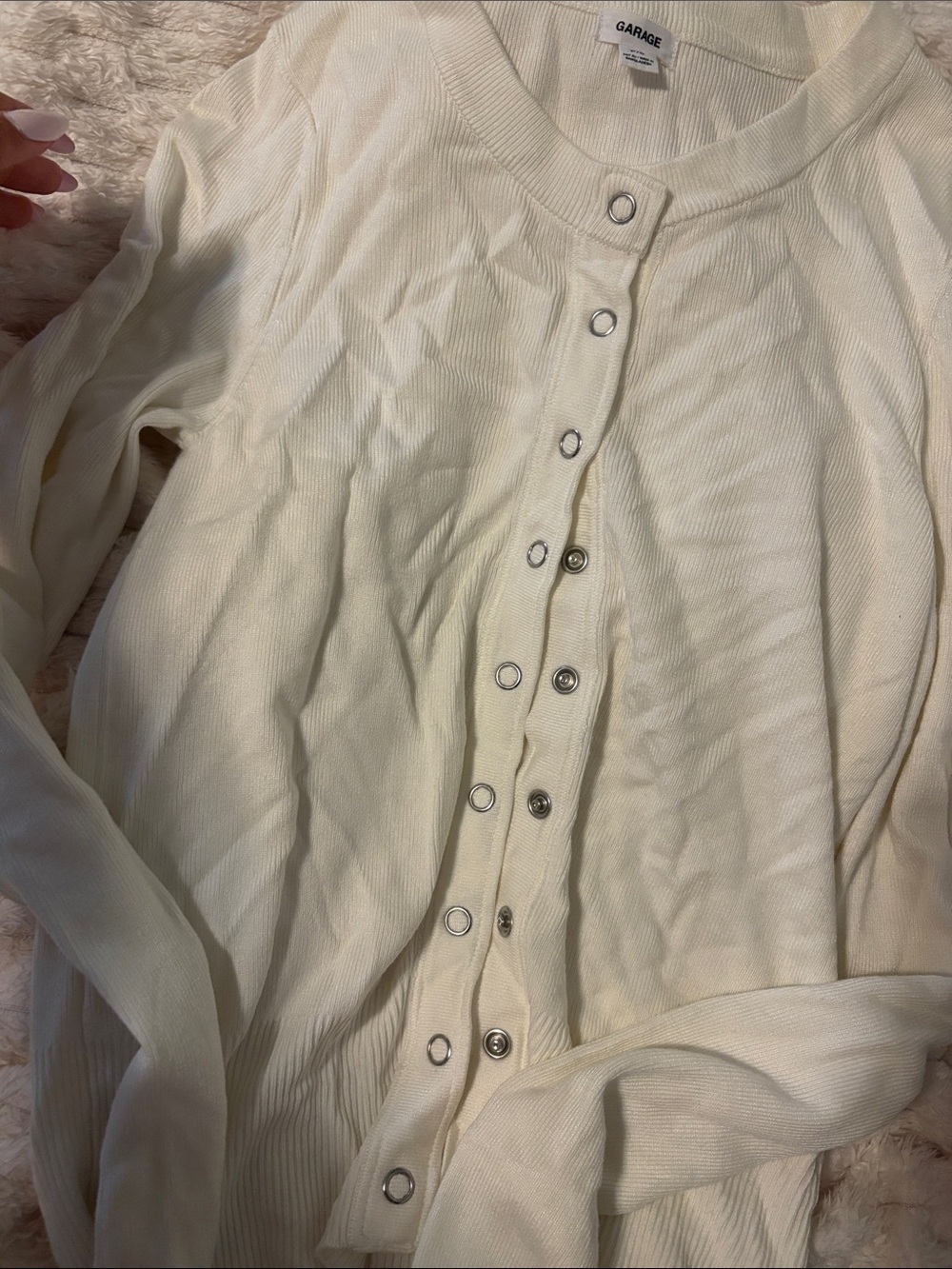 Garage Cream Button-Front Ribbed Cardigan - Picture 3 of 5